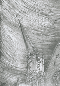 863784 Gezicht op het afbreken van de hoge naaldspits en de uitgebouwde carilliontoren van de Jacobikerk ...